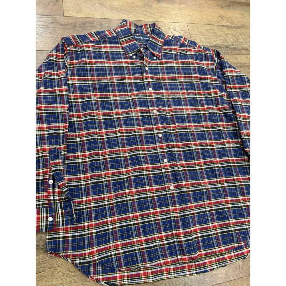 Vintage Polo Ralph Lauren Plaid Long Sleeve Button Up Big Shirt XL Blue‎ Multi - Picture 4 of 7